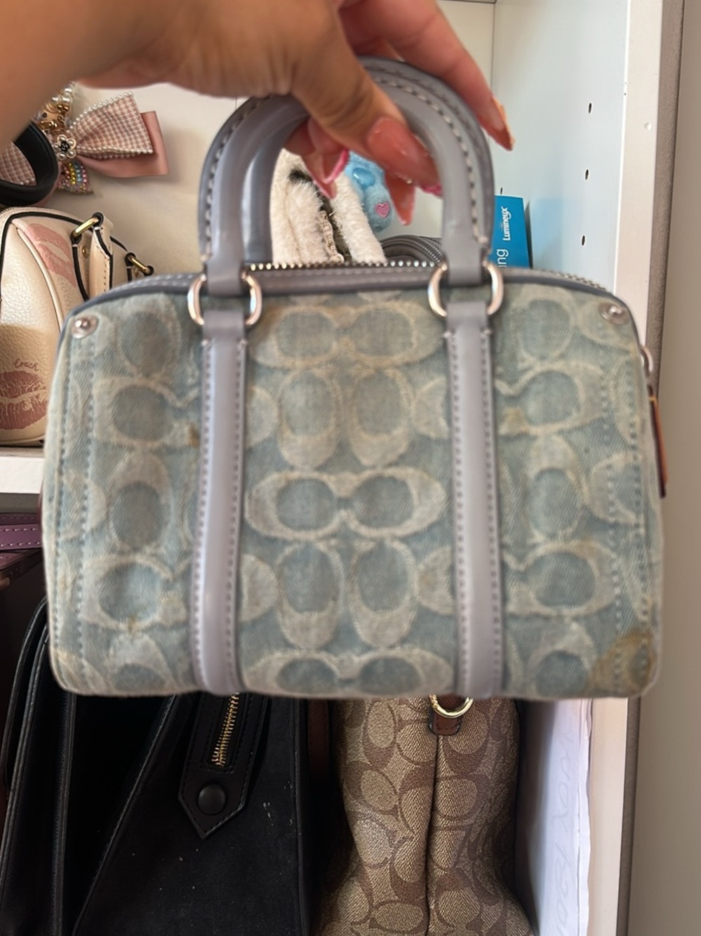 Coach Light Blue Patterned denimMini Satchel
